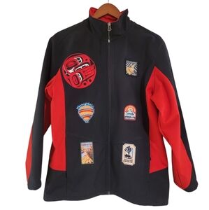 Coal Harbour Ladies Red and Black Jacket Embroided & Patches Size Med. PRE-LOVED